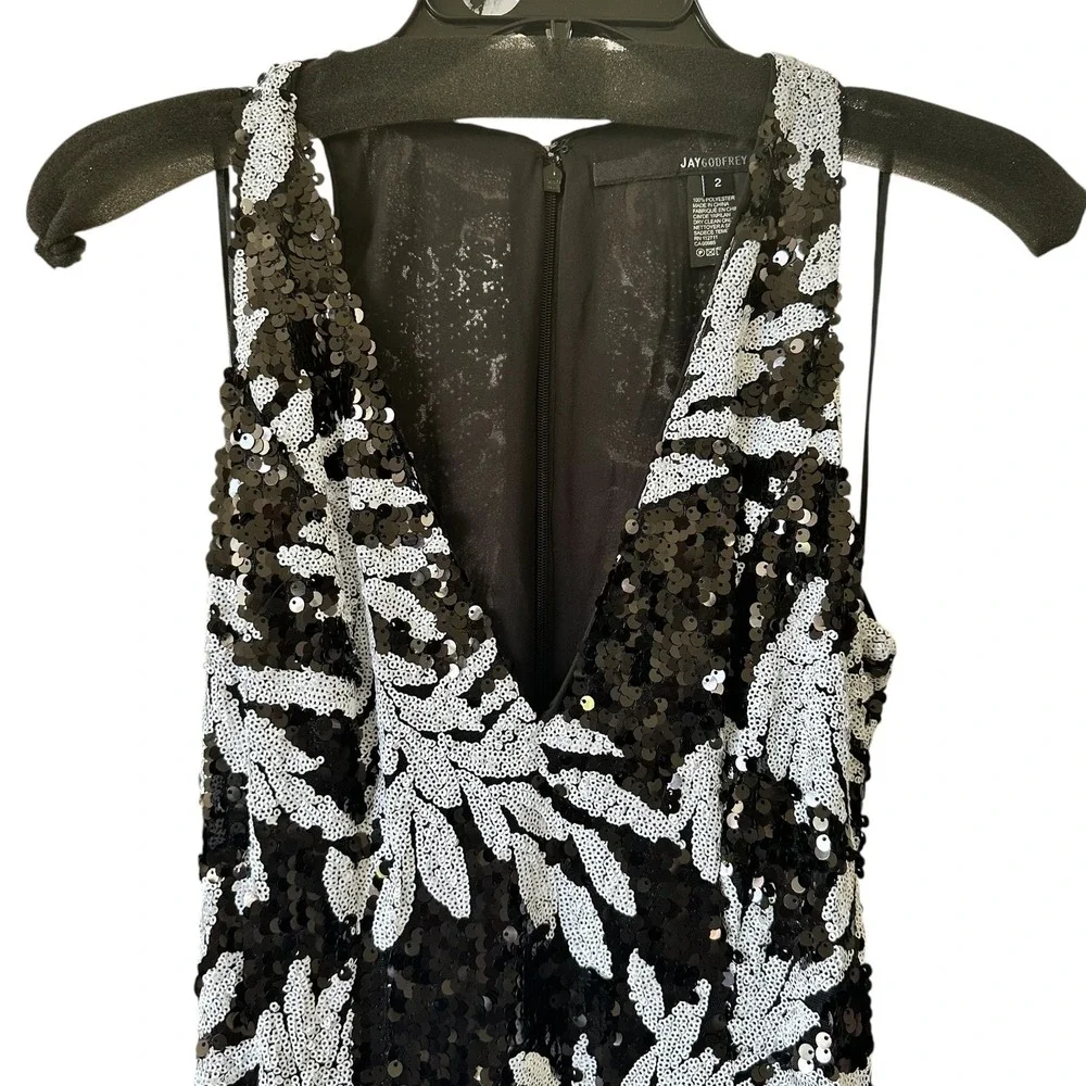 JAY GODFREY BLACK & WHITE FLORAL SEQUIN MAXI Body-con Sz:2 Ret$495 NWT*CLEARANCE